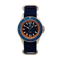 This is "The Original" - the classic Ocean Blue Bezel with Black Dial and Orange Chapter Ring Seaborne Sea Venture that started it all. Our heritage-style colors bring back the look of vintage watches while adding the ruggedness and durability of modern watches. You can wear The Original in almost any condition, whether you're a boater, hiker, beachcomber, or couch-surfer, this is the watch for you. The Sea Venture is a super-cool automatic watch with marine-grade 316L stainless steel case, sapp Blue Analog Display Watch For Everyday Use, Blue Everyday Watches With Round Dial, Blue Everyday Watches, Blue Analog Watch For Everyday Use, Timeless Blue Watch For Outdoor Use, Timeless Blue Watch For Outdoor, Timeless Blue Outdoor Watch, Rugged Watches, Modern Watches