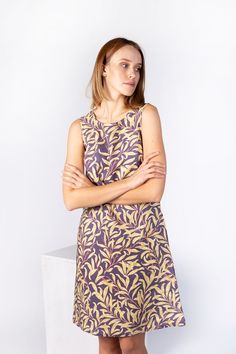 Linen Dress William Morris Summer Dress Floral Print - Etsy Lithuania Summer Dress Floral, Yellow Leaf, Design Textile, Dress Beach, Guest Dress, Floral Dress Summer, Dress Floral