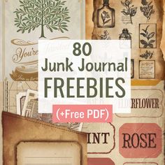 an image of junk journal pages with the text junk journal freebies