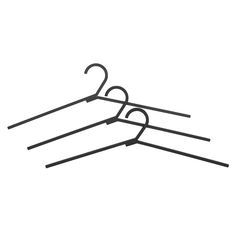 a pair of clothes hangers are shown in black and white, with one hanging on the other side