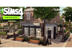 the sims 4 home chef hustle is on display in front of a building