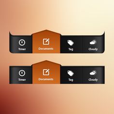 an orange and black web page with icons