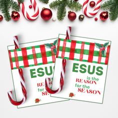 two christmas cards with the words jesus is the reason for the season