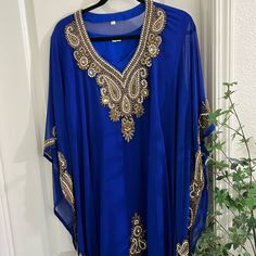 These Kaftans Are Stunning And High Quality! It Is A 2 Piece And Has Ties On Both To Make It More Snatched! It’s Embellished With Crystal And Gold Beading! Blue Kaftan, Gold Beads, 2 Piece, Make It, Beading, Color Blue, Maxi Dress, Womens Dresses, Crystals