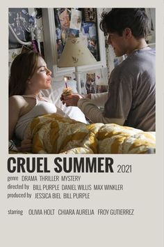 the movie poster for cruel summer is shown with a young man and woman in bed