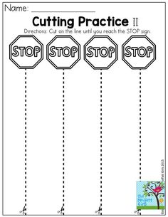 a worksheet for cutting practice with stop signs