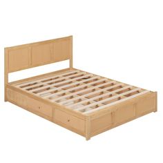 a wooden bed frame with two drawers on each side and one drawer at the end