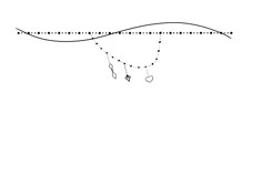 a black and white drawing of a long string with beads hanging from it's end