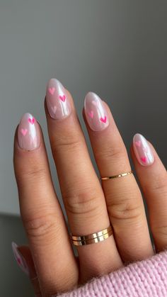 Unghie Nail Art, Custom Press On Nails, February Nails, Heart Nail, Smink Inspiration, Heart Nails, Pink Hearts