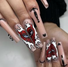 Ui̇ci̇deboy Nails, Nail Designs Edgy, Unique Nail Ideas Creative, Elaborate Nail Art, Baddy Nails, Karol G Nails, Unusual Nails, Easy Nail Designs For Beginners, Cat Claw Nails