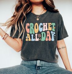 Crochet All Day Shirt, Crochet Lover T-Shirt, Knitting Lover Gift, Crafter Mom Shirt, Shirt for Women, Gift for Crochet Lover, Mom Gift, Trending Shirt, Unisex Soft Cotton Tee Welcome to my store! I will help you to have a good shopping experience as much as I can. If you have any request (design customization, more size and color options) please feel free to message me. I will reply as soon as possible. I have listed some information to help you below:  HOW TO ORDER  * Please, Check and Review Casual Crew Neck Knitted Tops, Cotton Knitted Crew Neck Top, Cotton Knit Crew Neck Top, Cotton Crew Neck Knitted Tops, Vintage Crochet Crew Neck Tops, Shirt Crochet, Crochet Lovers, Shirt For Women, Miami Fl