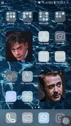 an iphone screen with various icons on it and some water in the backround