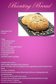 the recipe for baking bread is displayed on a purple background