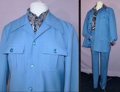 Classic Leisure Suit by ADG Blue 1960s 1970s Jacket Pants Size 39 40 Shoes With Shorts, Suit White