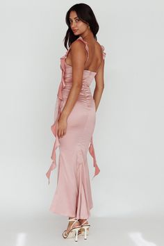 Blushing Ruffle Trim Midi Dress Mauve