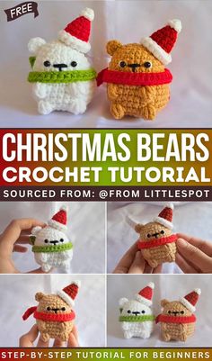 christmas bears crochet pattern with instructions to make them look like they are wearing santa hats