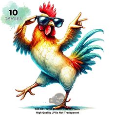 a cartoon chicken with sunglasses on its head and the words, 10 images high quality photos not transparent