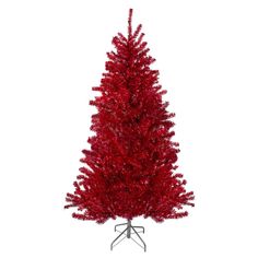 a red christmas tree is shown on a white background with the top half turned down