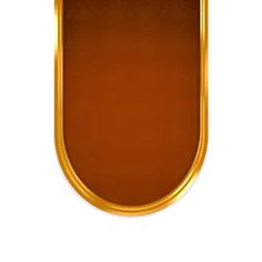 an oval shaped wooden plaque with gold trimmings on the edge and bottom, in front of a white background