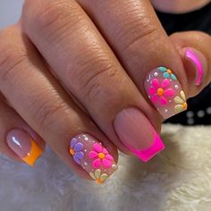 Nagel Tips, Colorful Nails, Summery Nails, Nails For Women, Diy Nail Art, Short Acrylic Nails Designs, Pink Acrylic Nails, Nature Tattoos