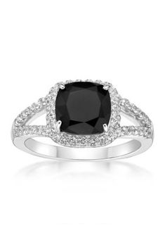 Sterling Silver Ring with Black Onyx and White Topaz | Belk & Co Women's 2.5 ct. t.w. Black Onyx and 1.15 ct. t.w. White Topaz Ring in Sterling Silver, 7