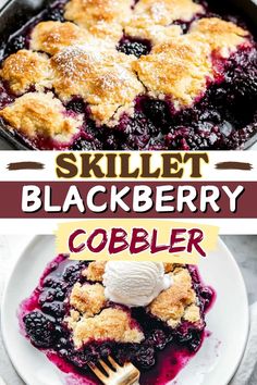 skillet cobbler recipe with blueberries and ice cream