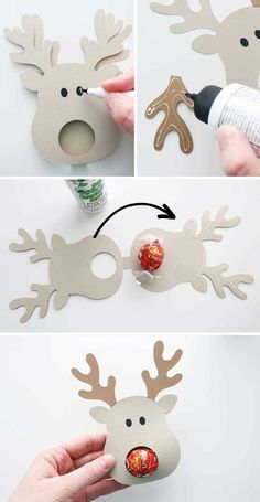 how to make reindeer ornaments out of cardboard and glue on the nose, nose and antlers