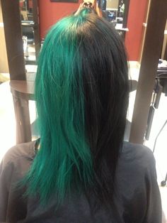 Half Green And Black Hair, Half Black Half Teal Hair, Half Teal Half Black Hair, Half Green Half Brown Hair, Half Black Half Green Hair, Half Green Hair, Half Blue Half Black Hair