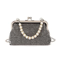 [Material]: This Vintage Bag Made Of Rhinestone And Polyester Lining, Stylish,Dazzling And Shiny [Dimension & Capacity]: 8.27 2.36 5.12 Inches / 21 6 13 Cm (L X W X H),Weight:344g. Portable And Lightweight. Enough Room For Your Daily Essentials Like Phone, Lipstick, Tissue, Keys, Sunglasses And Some Makeups [Multi-Function]: 1 Detachable Chain Strap Length: 44.49 Inches / 113 Cm, 1 Detachable Pearl Strap Length: 9.84 Inches / 25 Cm, Can Use It As Shoulder Bag, Crossbody Bag And Top Handle Bag [O Elegant Evening Bags With Rhinestone Rivets, Elegant Party Bags With Rhinestone Rivets, Evening Rectangular Bags With Rhinestone Rivets, Navy Blue Clutch, Bird Purse, Glitter Clutch Bag, Formal Clutch, Purple Clutch, Studded Handbag