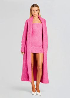 Chelsey Boucle Dress Pink Wool Dress, Dress With Detachable Sleeves, Custom Wardrobe, Boucle Dress, Blush Outfit, Australia Clothes, Detachable Sleeves, Color Crush, Wrap Cardigan