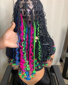 Pink Green And Blue Peekaboo Braids, Black And Rainbow Braids, Unique Braiding Styles, Unique Braiding Styles For Black Women, Unique Braids Styles, B Day Hairstyles Black, Hairstyles Braided Black Women, Black Teen Hairstyles Braids, Latest Knotless Braids Hairstyles