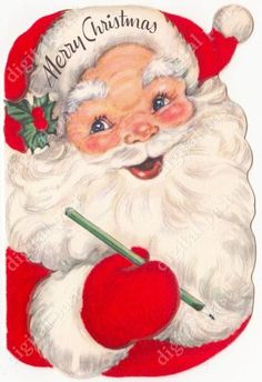 an old fashioned christmas card with santa claus holding a heart and holly berry on it