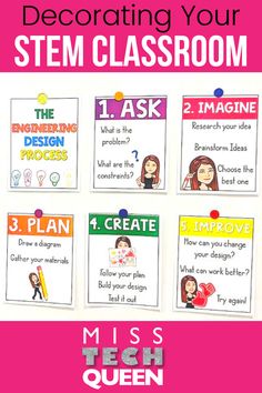 Creating a welcoming, creative and inspiring environment in your STEM Lab or Makerspace is important. These classroom decor ideas from a veteran STEM Teacher will help you set-up the perfect STEM Lab, STEAM Classroom or Makerspace for your students. Filled with easy to implement and practical ideas you will have classroom space that will support all the fun learning ahead. #ClassroomDecor #STEMLab #Makerspace #STEM #STEAM #MissTechQueen Stem Classroom Setup, Stem Classroom Decor, Classroom Setup Elementary, Teachers Room, Classroom Rules Poster