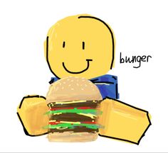 a drawing of a person holding a hamburger