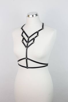 Geometric Leather BODY HARNESS by GoldenDustHarness on Etsy Edgy Strapped Harness For Parties, Edgy Strapped Party Harness, Edgy Party Harness With Straps, Adjustable Punk Harness For Parties, Gothic Party Harness With Straps, Edgy Adjustable Harness For Parties, Edgy Adjustable Harness For Party, Gothic Fitted Harness For Party, Edgy Adjustable Party Harness