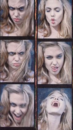 multiple pictures of a woman with her mouth open