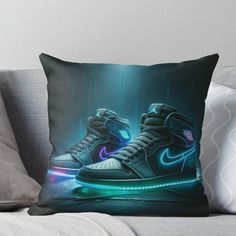 Super soft and durable 100% spun polyester Throw pillow with double-sided print. Cover and filled options. Air Jordan 1 inspired shoe artwork. I call it Neon Rain. Shoe Artwork, Air Jordan 1, Pillow Sale, Jordan 1, Air Jordan, Air Jordans, Double Sided, Throw Pillow, Jordan