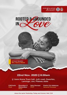 the poster for rooted in love, featuring two people hugging each other and texting