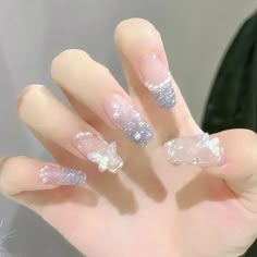 Korean Nail Art Aesthetic Summer, Long Square Nails, Korean Nails, Coffin Press On Nails, Blush Nails, Aesthetic Nails