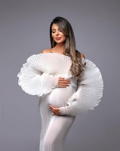 Popular White Pleated Maternity Dresses for Photoshoot Puff Sleeve Off Shoulder Sheer Maternity Gown White Off-shoulder Maternity Dress, White Fitted Maternity Dress With Ruffles, Fitted White Maternity Dress With Ruffles, White Long Sleeve Fitted Maternity Dress, White Ruffled Maternity Maxi Dress, Maternity White Maxi Dress With Ruffles, White Ruffled Maternity Dress, White Long Sleeve Maternity Dress For Party, Fitted Long Sleeve Maternity Dress With Ruffles