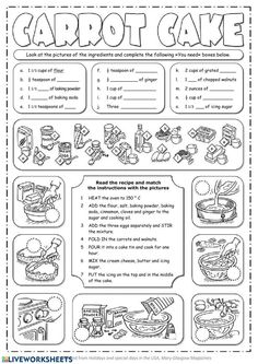 a printable worksheet for children to learn how to make a garot cake