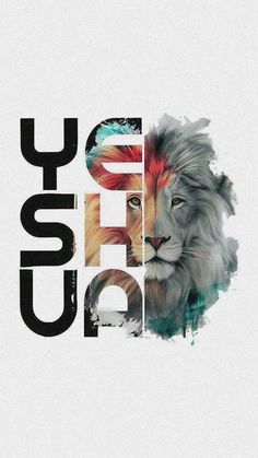 the words are made up of different colors and shapes, with a lion's head in