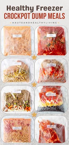 the healthy freezer crockpot dump meals are packed in plastic bags and ready to be eaten