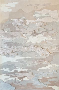 an abstract painting with white and gray colors