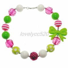 Green Bow Chunky 20mm Beads Gumball Kids Bubblegum Fashion Women Necklace Gift The little ones will absolutely LOVE these bubblegum necklaces! Let the little girls hearts melt with these unique little girls chunky necklace. Wearing these cute bubblegum necklace and bracelet,the girls looks so cute and adorable, they can feel themselves as a special girl, a princess. Specifications: 1.Style: Necklace 2.Length: 41cm 3.Color: as picture shows 4.Condition: New 5.Meterial: Acrylic 6.Brand: VinBeads 7.Country : Made In China 8.Suitable For: Kid ,Girl 9.Note 1: Color may very slightly due to the color calibration of each individual monitor. 10.Note 2: Goodsin transitmay experienceuncontrollablefactorsdamaged,pleasedo not immediatelygivenegative feedbackoropencase, You could send the message to us Bubblegum Fashion, Dog Necklace Collar, Bubblegum Necklace, Necklace Collar, Bubblegum Beads, Dog Necklace, Green Bows, Girl A, Special Girl