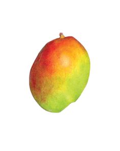 a close up of a mango fruit on a white background with clippings to the side