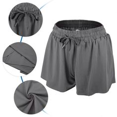 1. Women's athletic running shorts with a wide elastic waistband that is stretchy and comfortable. 2. The pants are soft fabric for moisture absorption and ventilation takes care of your skin. 3. Flowy running shorts are good for athletic, gym, yoga, fitness, training, dance, tennis, biker, swimming, board, cycling, and workout sports exercise activewear. 4. Your daily accessory, casual style. Durable, lightweight, and feels cool to the touch. 5. Suitable for spring and summer, a great match for Flowy Running Shorts, Female Features, Sports Exercise, Workout Wardrobe, Athletic Running, Shorts Casual, Yoga Gym, Grey Material, Gym Yoga