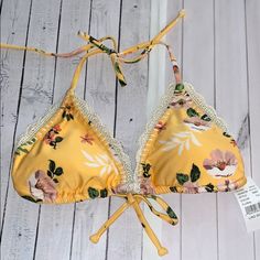 New With Tags Bikini Top Lightly Padded Adjustable Straps Bundle 3 Or More Items For A Discount And One Shipping Cost Stretch Yellow Triangle Top Intimate, Yellow Stretch Swimwear With Floral Print, Heart Women, Yellow Orange, Orange Yellow, Color Orange, Womens Swim, Adjustable Straps, Swimming