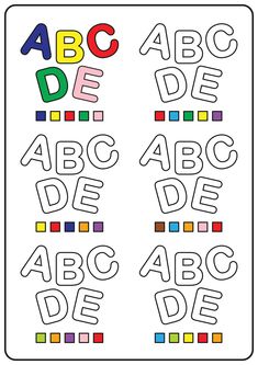 the alphabet and numbers are in different colors, shapes, and letters on white paper