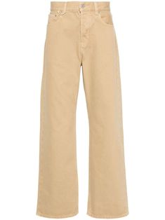 beige cotton denim belt loops classic five pockets straight leg logo-debossed patch to the rear concealed fly and button fastening Khaki Straight Leg Jeans Relaxed Fit, Classic Beige Wide Leg Jeans, Khaki Relaxed Fit Jeans With Five Pockets, Khaki Wide-leg Jeans With Five Pockets, Khaki Jeans With Five Pockets And Relaxed Fit, Khaki Wide Leg Jeans With Five Pockets, Beige Cotton Jeans With Five Pockets, Classic Straight Jeans With Button Closure, Casual Neutral Jeans With Five Pockets